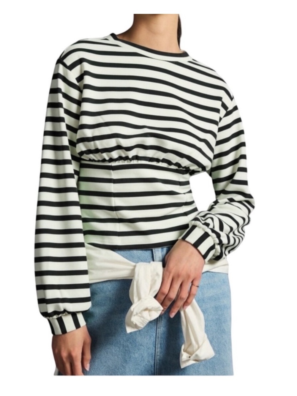 Anthropologie Maeve Corset Waist Stripe Sweatshirt